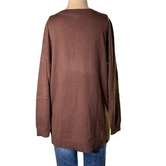 ModCloth Womens Button Detail Pullover Tunic Sweater High Low Brown Medium - Picture 3 of 14